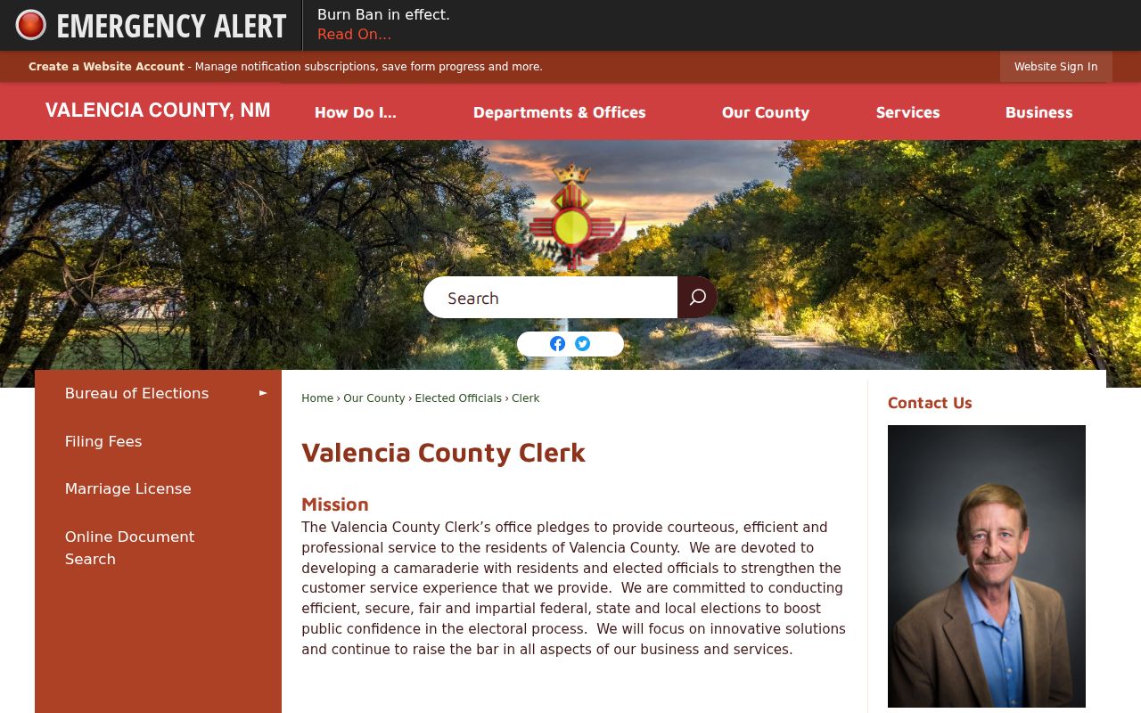 Valencia County case records context from the County Clerk office page
