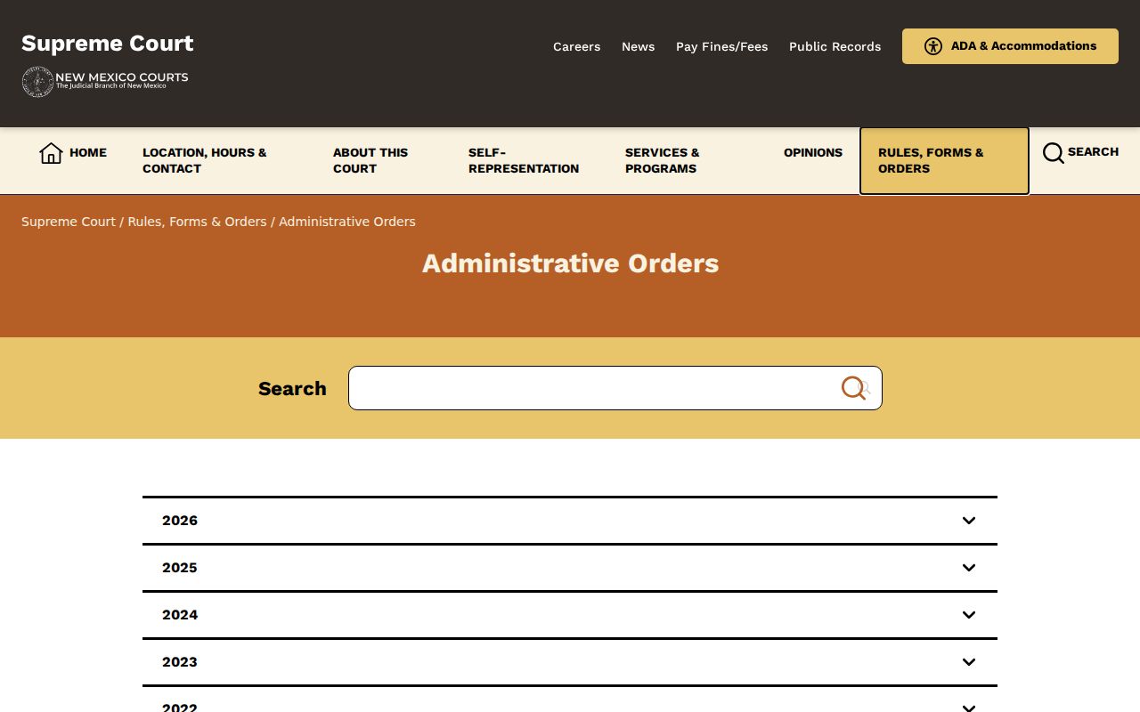 Valencia County case access policy context from the New Mexico Supreme Court administrative-orders page