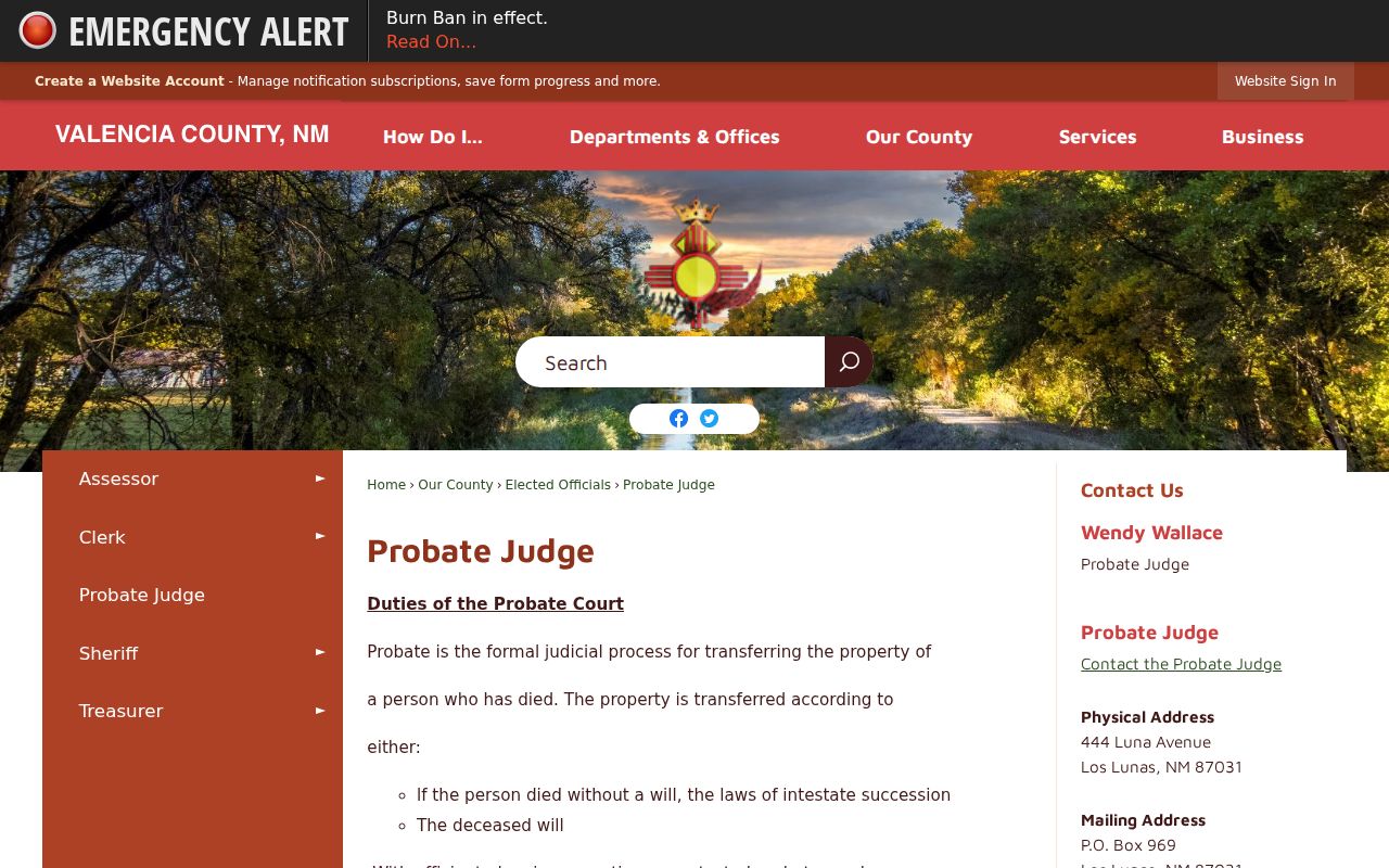 Valencia County civil docket probate court office information