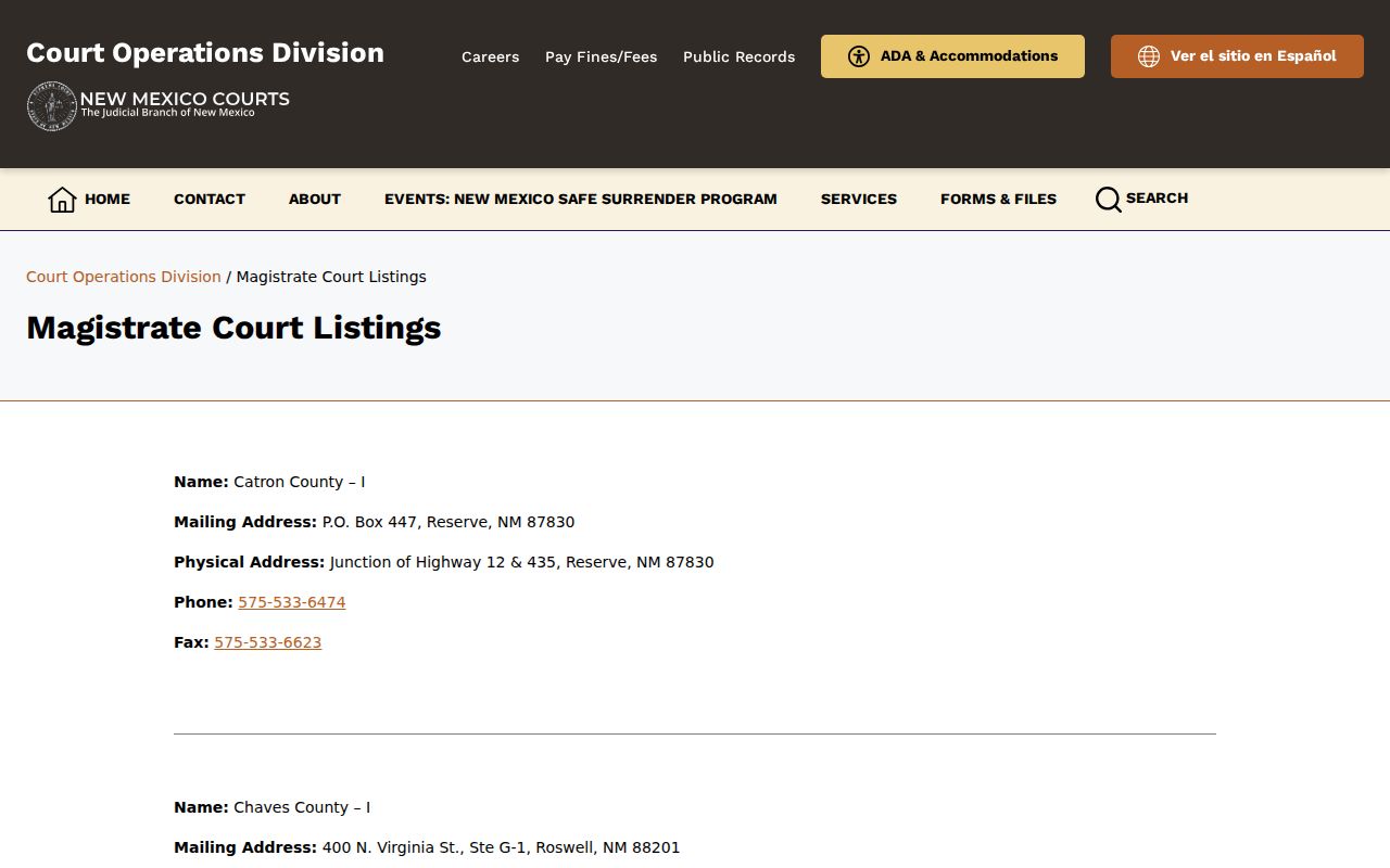 Valencia County court listing for Belen and Los Lunas Magistrate Court calendar contacts