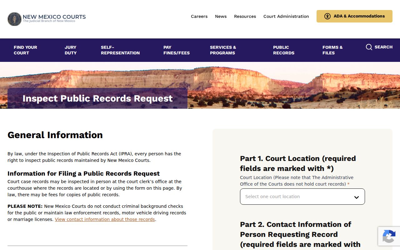 Valencia County court records IPRA request form