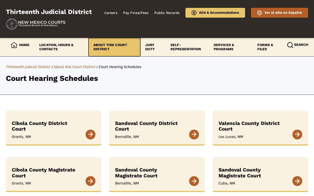 Valencia County court docket calendar directory