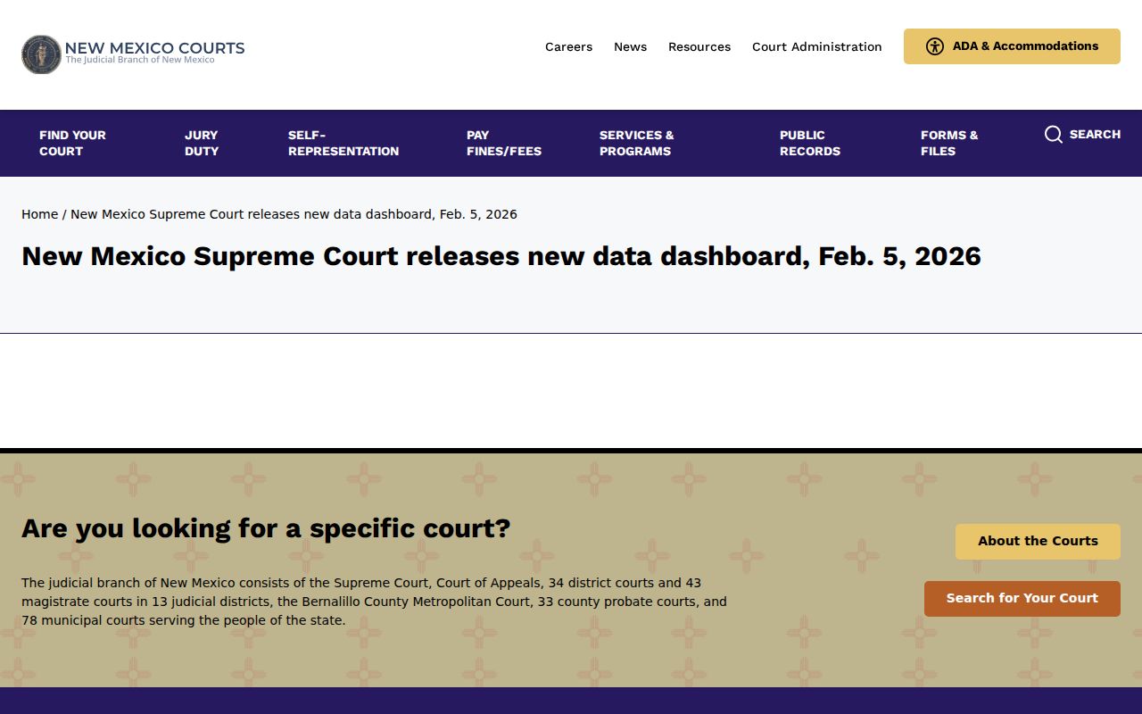 Valencia County court docket New Mexico data dashboard announcement