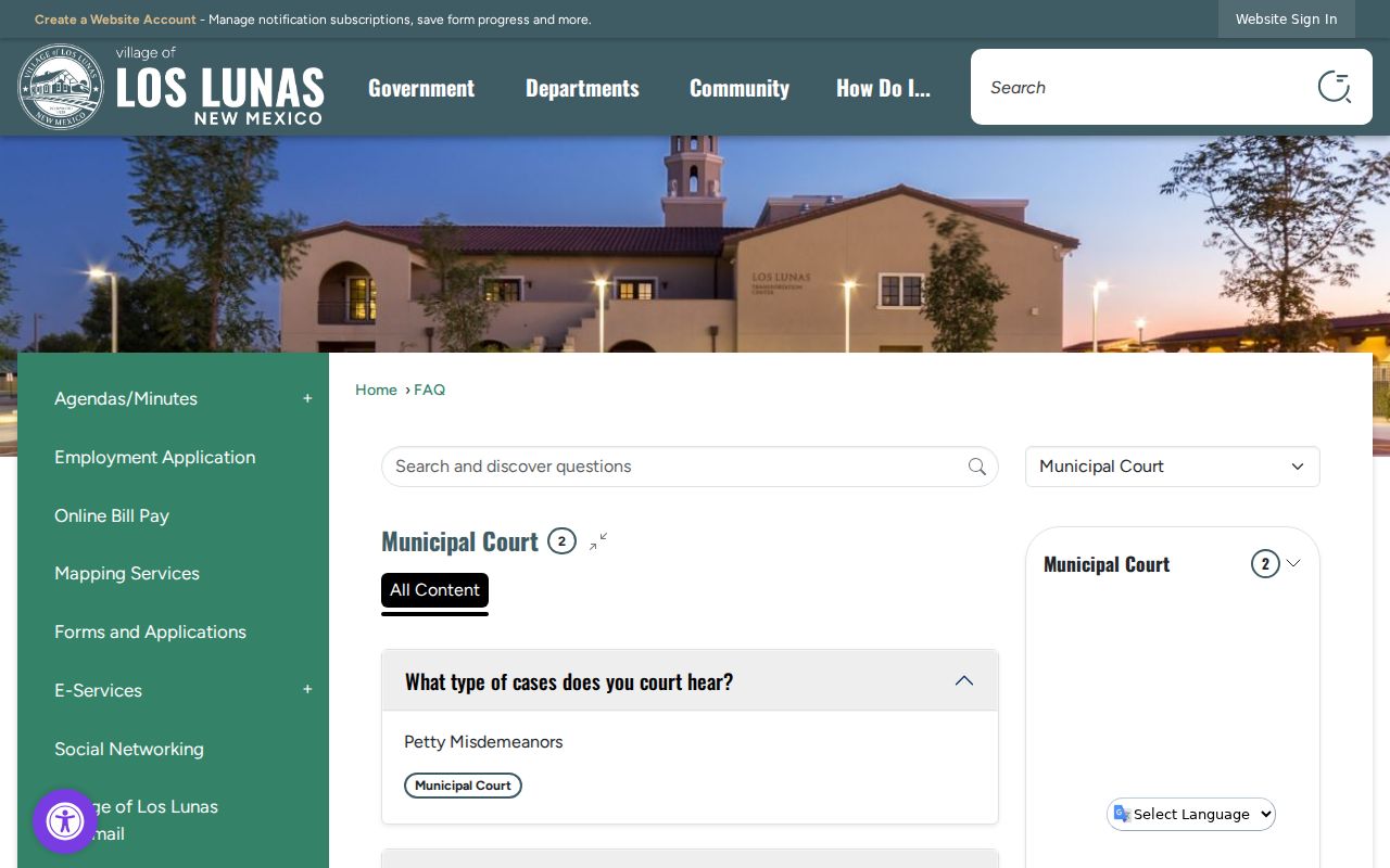 Los Lunas court docket Municipal Court FAQ and court information