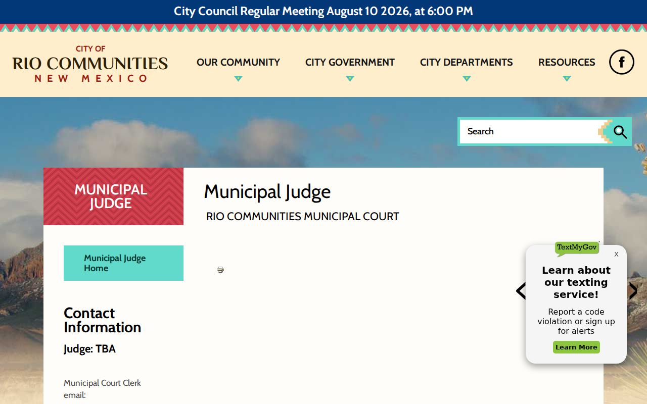 Rio Communities court docket contact information on the Municipal Court page