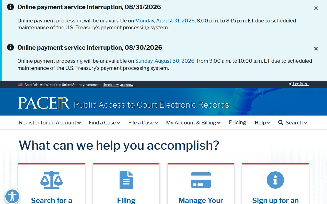 Rio Communities court docket boundary illustrated by the separate federal PACER access system
